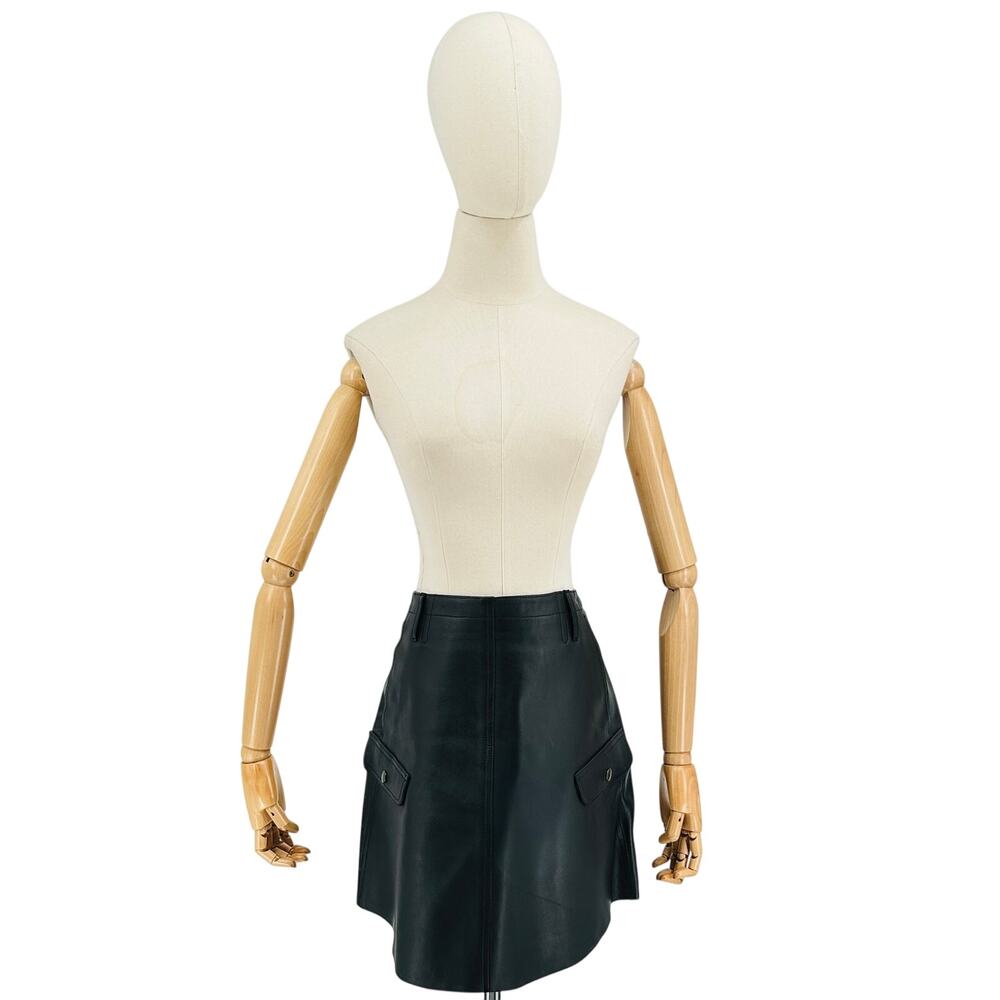 Coach Black Calf Leather Viscose Lined Cargo Pocket Mini Skirt